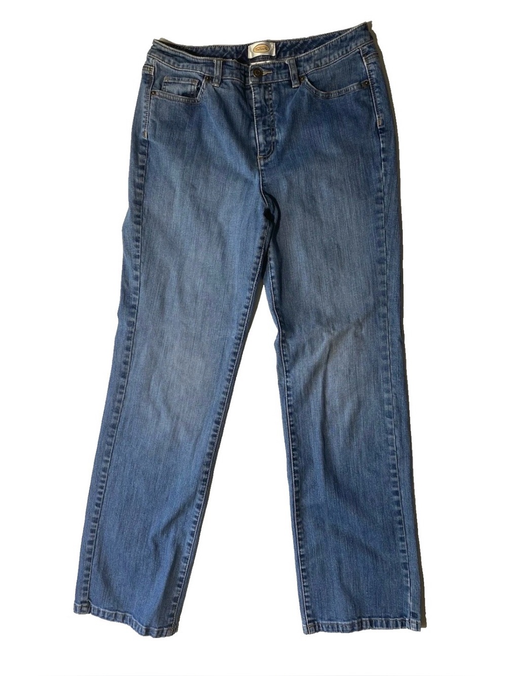 GOOD Size 10 Women's Talbots Bootcut Jeans Blue Pocket Accents Stretch Denim
